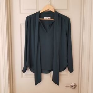 Deep Green Blouse with Tie Neck